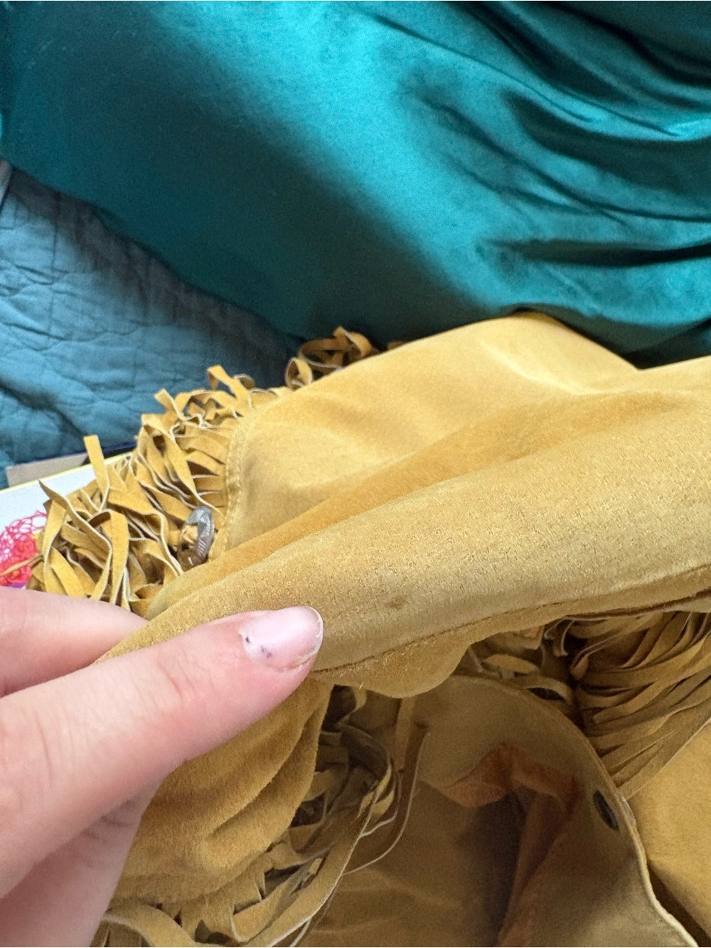 Women's Mustard Fringe Suede Jacket - Picture 7 of 8